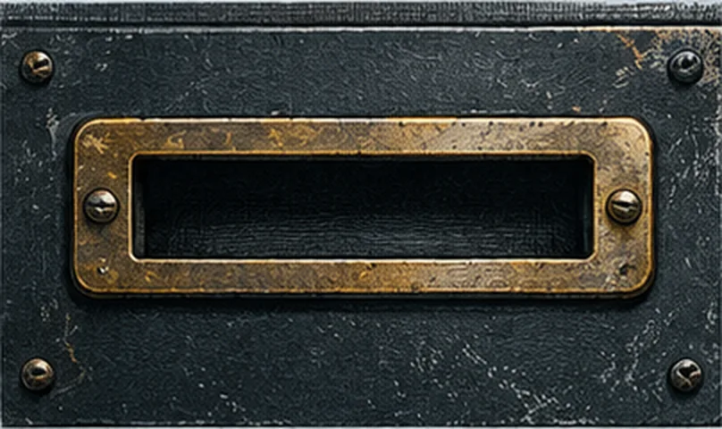 A brass letter slot set into a dark metal plate.